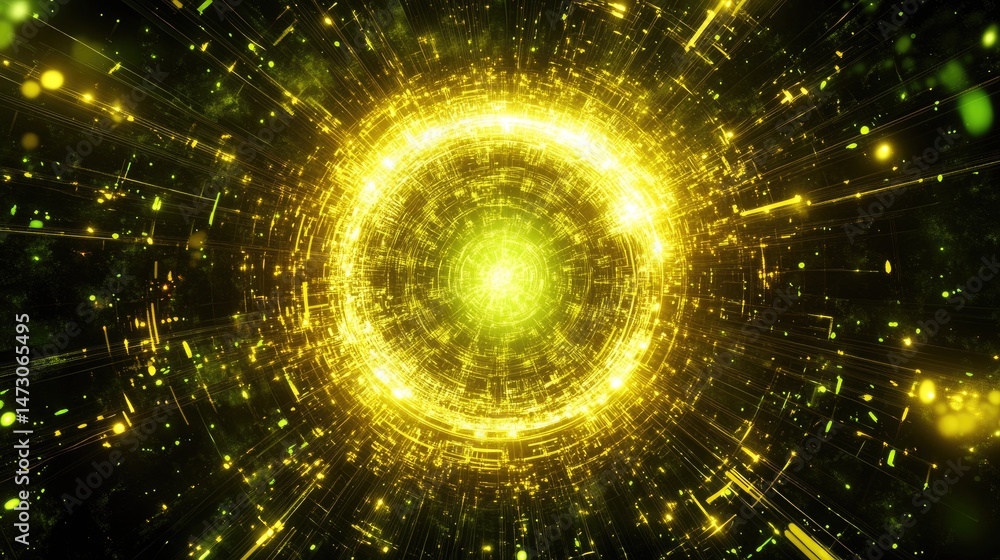 Poster a mesmerizing view of a glowing vortex with radiant golden light streaks. creating a sense of depth 