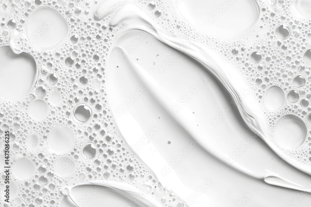 Poster a close-up view of smooth. creamy white texture resembling whipped cream or paint. featuring bubbles