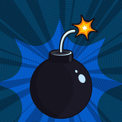 Cartoon bomb, comic book style. Vector illustration. Pop art
