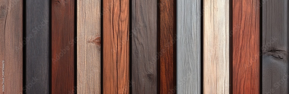 Poster a close-up view of various wooden planks arranged in a vertical pattern. showcasing different textur