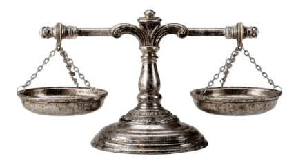Symbol of Impartial Justice: A finely crafted, antique balance scale, poised to represent the principles of law, judgment, fairness, and equality.