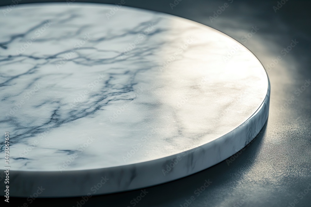 Poster close-up view of a polished marble table surface showcasing intricate veining patterns. set against 