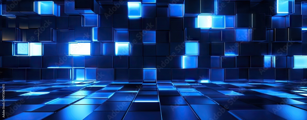 Poster a dynamic. abstract representation of a digital network with glowing blue lines and nodes. illustrat