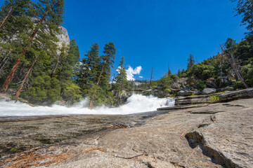 Yosemite National Park Vernal Falls, Nevada Falls, Emerald Pool, Mist Trail, and Charles Point in the Spring of 2025 with the stream and falls raging from snow melt