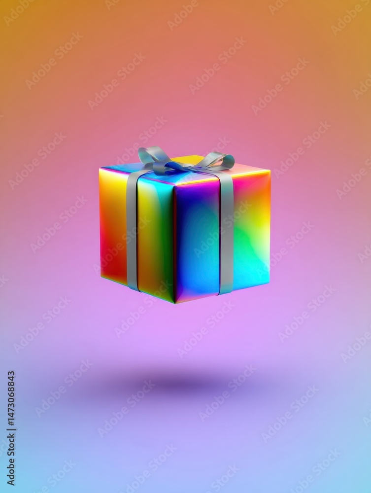 Aufkleber Floating Gift With Colorful Aura Against a Smooth Gradient Background Creates a Whimsical Atmosphere and Sparks Joy