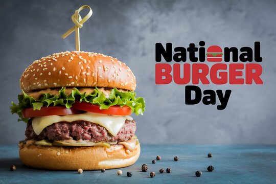 Delicious gourmet hamburger with fresh ingredients celebrating national burger day in a food photo