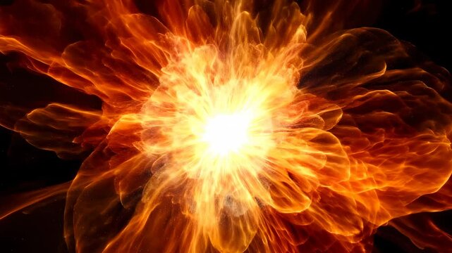 黒背景に放射状に拡がる炎（大爆発）