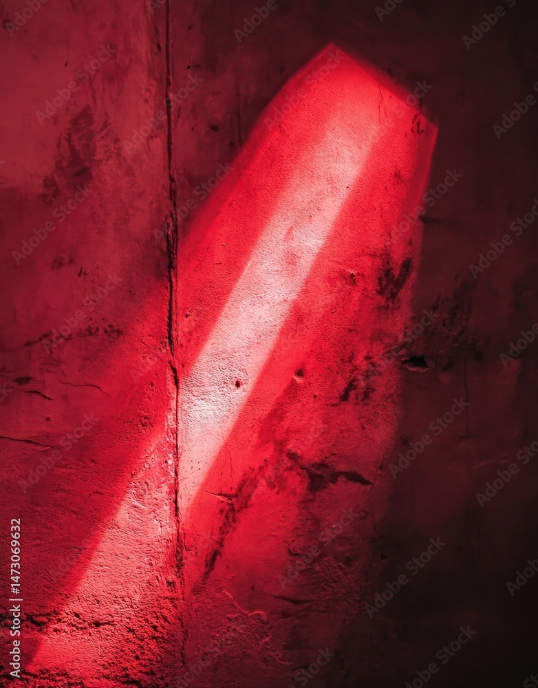 Poster a vibrant red corner of a room illuminated by a diagonal beam of sunlight. creating a striking contr
