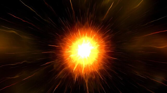 黒背景に花火のように放射状に拡がる炎（大爆発）