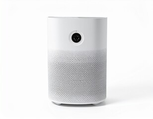 Cylindrical air purifier with a two-tone design against a white backdrop. Small black sensor on top area