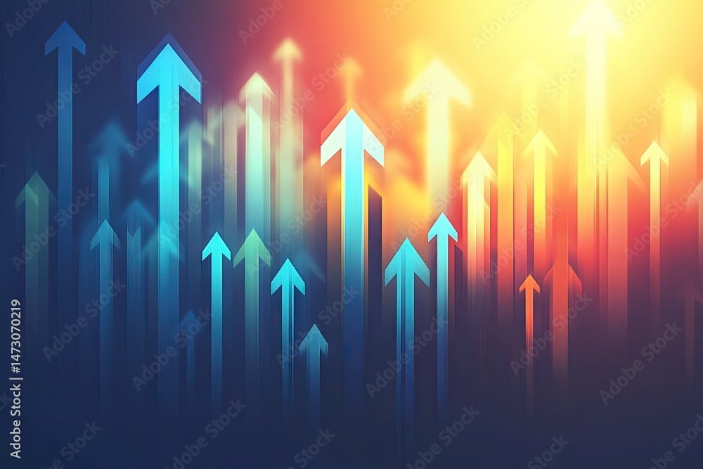 Poster a dynamic abstract design featuring various upward-pointing blue arrows symbolizing growth and progr