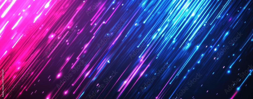 Poster a vibrant digital abstract background featuring dynamic blue and pink light streaks with sparkling p
