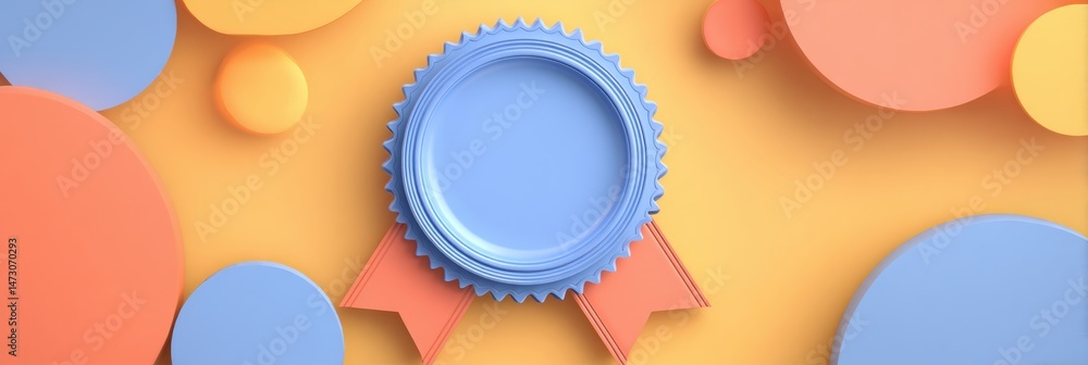 Poster ribbon sale badge design with clean flat background and colorful circular elements
