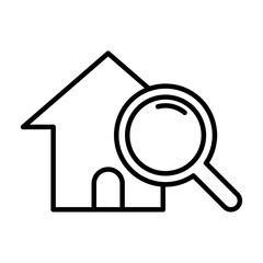 物件探しの家と虫眼鏡の線画アイコン
