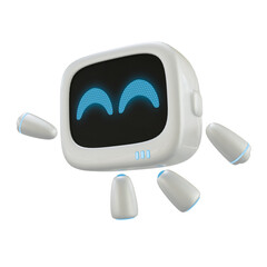 Cute robot 3D character with a happy face gesture. 3D render.