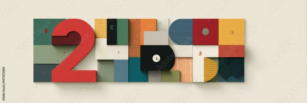 Poster Geometric Block Shapes Featuring Numbers in a Clean Design to Convey a Modern Message