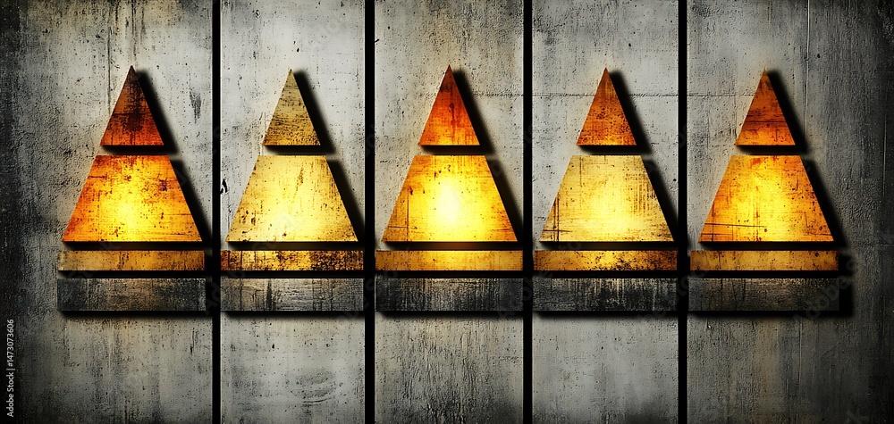 Poster geometric pattern with triangle elements on concrete panel artwork style