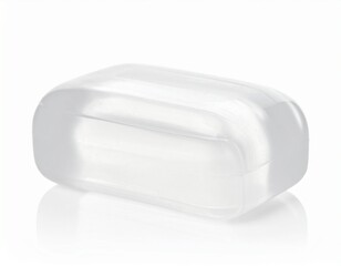 Translucent rectangular object with curved edges, reflection, clean aesthetic, on a white background
