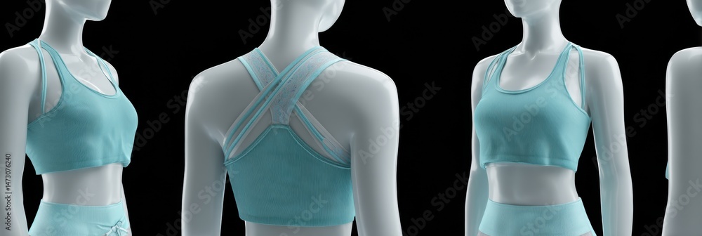 Poster 3d render of a mannequin showcasing a stylish gym outfit in a clean environment with a focus on fitn