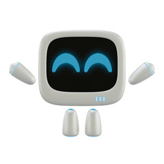 Cute robot 3D character with a happy say hi gesture. 3D render.