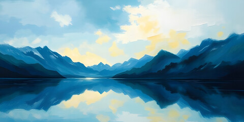 abstract landscape oil painting , lake in the mountains