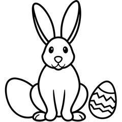 Obraz premium Easter bunny with egg line art vector on white background.