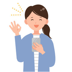 スマホを持ってOKサインを作る笑顔の女性イラスト