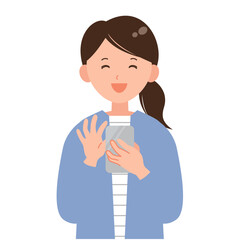 スマホを操作する笑顔の女性イラスト