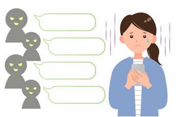 誹謗中傷のメッセージに傷つく女性のイラスト