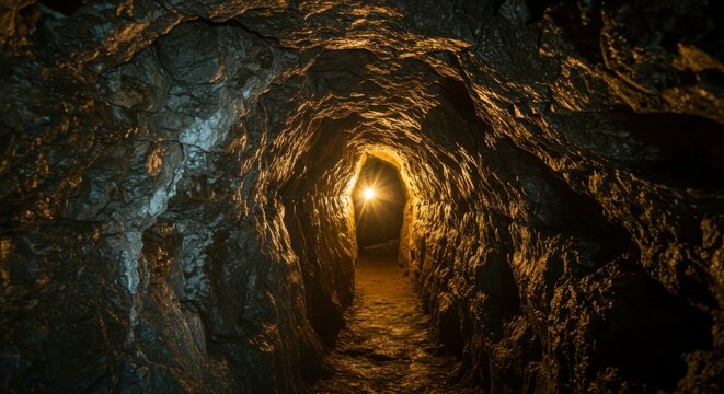 Fototapeta Dark tunnel with light at the end (2)