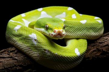 Fototapeta premium Vibrant green snake on branch