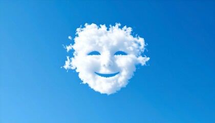 Fototapeta premium Happy cloud face against a clear blue sky. Perfect for illustrating happiness, optimism, and positive emotions.