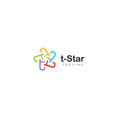initial letter t with colorful star shape suitable for community logo design template.eps