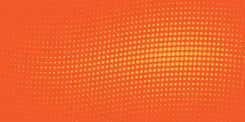 Dots halftone orange color pattern gradient texture with wave technology digital background.