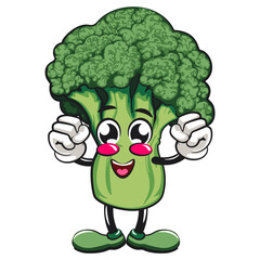 Cute broccoli vegatable vektor illustration mascot character be healthy and strong enough to become a champion, work of hand drawn