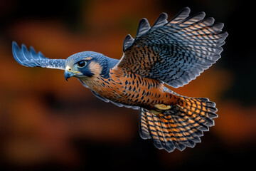 Bird flying with spread wings.