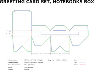 Detailed technical drawing of a folding greeting card box template showing dimensions and design specifications in inches