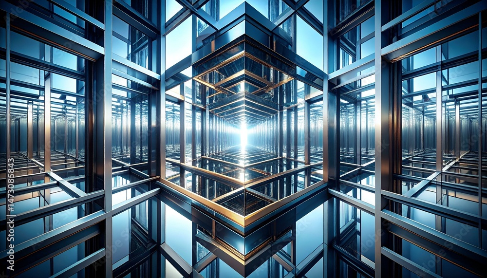 Poster abstract architectural image showcasing a mesmerizing glass and steel structure with reflections, cr
