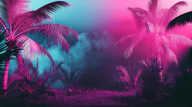 Neon palm trees, tropical, vibrant colors.