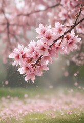 Obraz premium Delicate pink sakura petals drift against a softly blurred spring background , sakura, vibrant