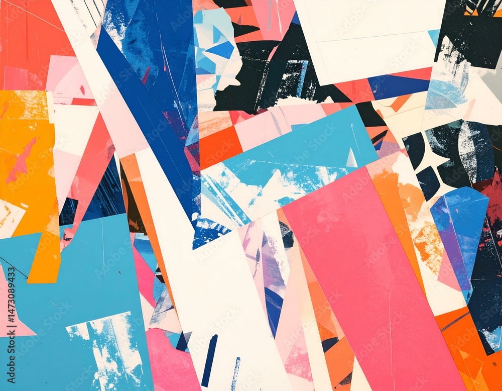 Aufkleber abstract colorful collage artwork. vivid geometric shapes overlap creating a dynamic composition. id