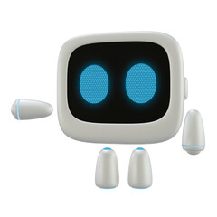 Cute robot 3D character with a pointing right side gesture. 3D render.