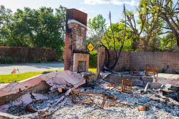 Homes destroyed in the Altadena wildfires on Loma Alta Drive in Altadena California USA