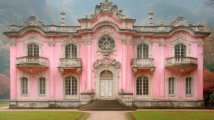 Obraz premium Elegant pink palace facade with ornate details.