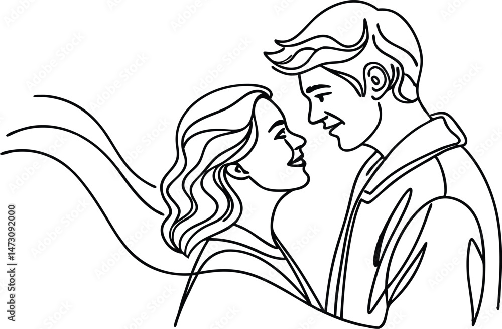 Poster Intimate moment of a loving couple in a minimal linear style creating an impression of romance and deep connection.