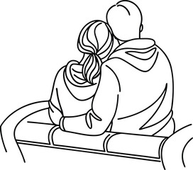 A tender moment depicted in black and white outlines featuring a couple embracing each other showcasing affection and love.
