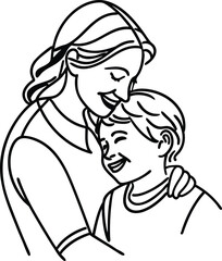 Loving embrace of a mother holding her child close with a smile depicting a bond of tenderness and affection.