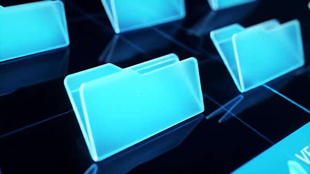 Array of Blue Digital Folders on Black Background for Data Organization
