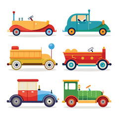 Six classic handcar transport isolated on white background