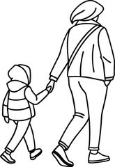 Vector illustration of a parent and child walking together hand in hand depicting togetherness and family time